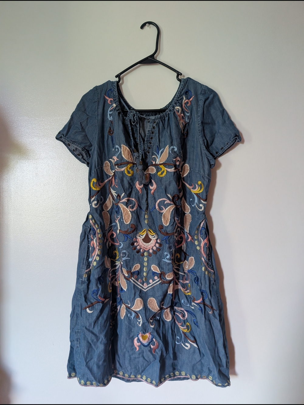 Chelsea & Theodore Denim Blue Embroidered Mini Dress